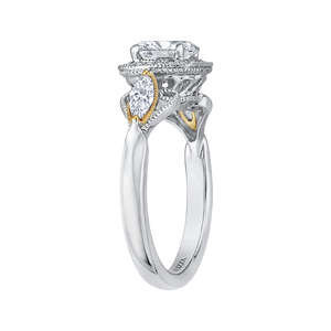 14K Two Tone Gold Round Diamond Halo Engagement Ring (Semi Mount)