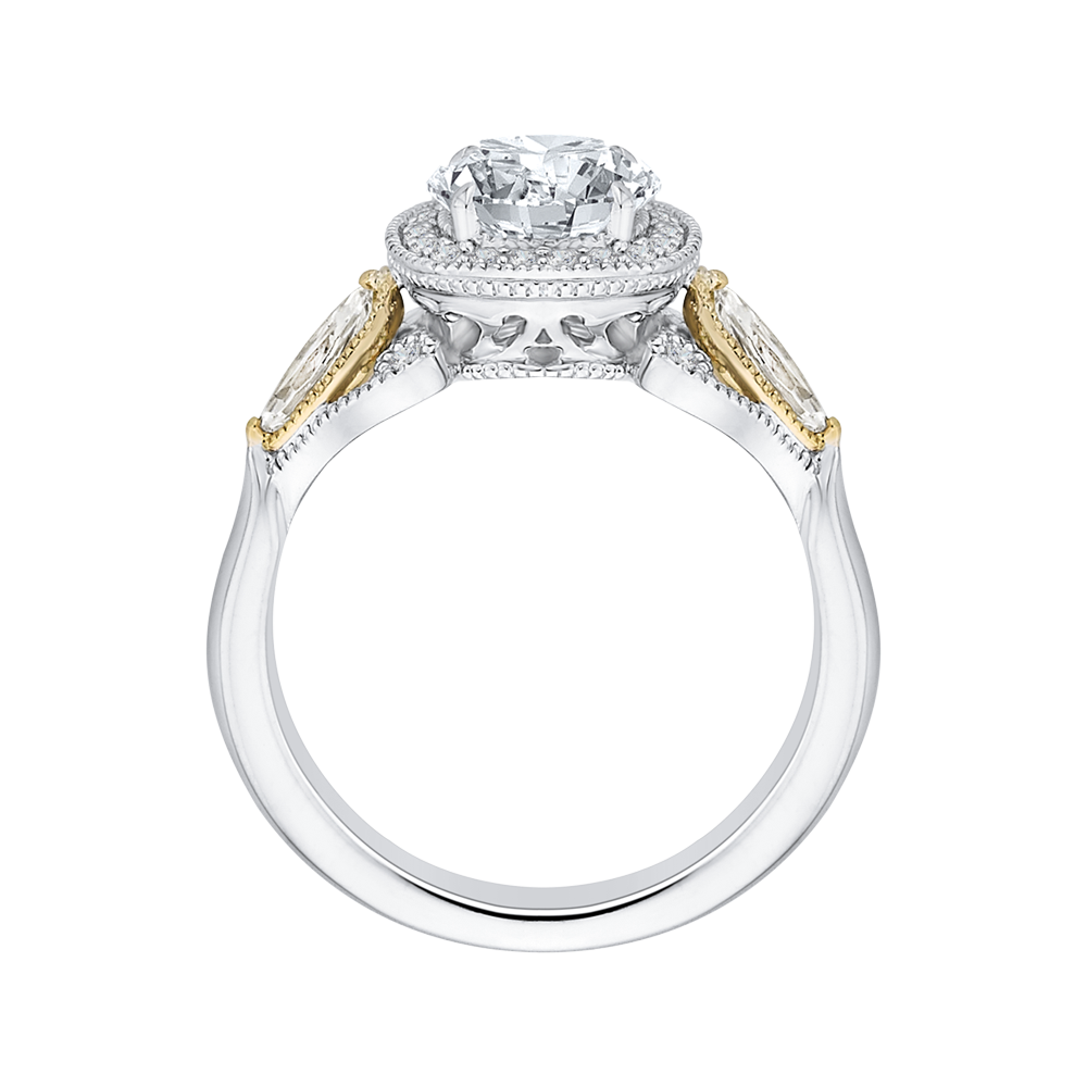 14K Two Tone Gold Round Diamond Halo Engagement Ring (Semi Mount)