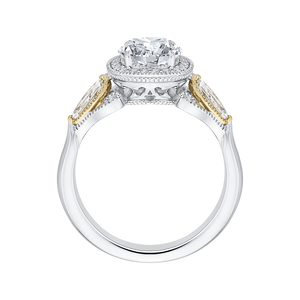 14K Two Tone Gold Round Diamond Halo Engagement Ring (Semi Mount)