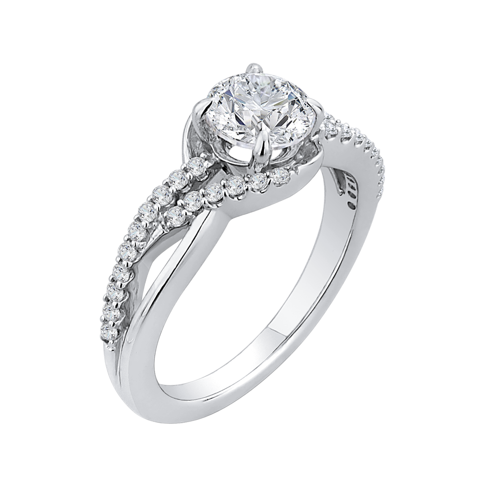 14K White Gold Round Diamond Engagement Ring (Semi Mount)