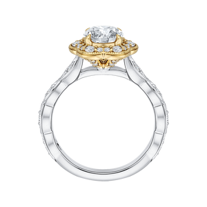 14K Two Tone Gold Round Cut Diamond Floral Halo Engagement Ring (Semi Mount)