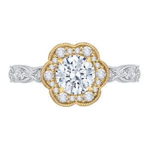 CA0150EQ-37WY Bridal Jewelry Carizza White Gold Rose Gold Yellow Gold Round Diamond Halo Engagement Rings