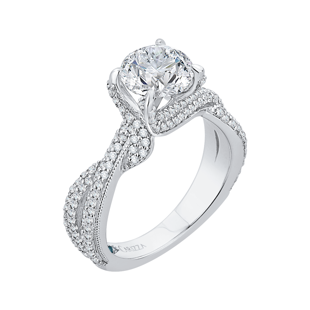 14K White Gold Round Diamond Engagement Ring with Split Shank (Semi Mount)