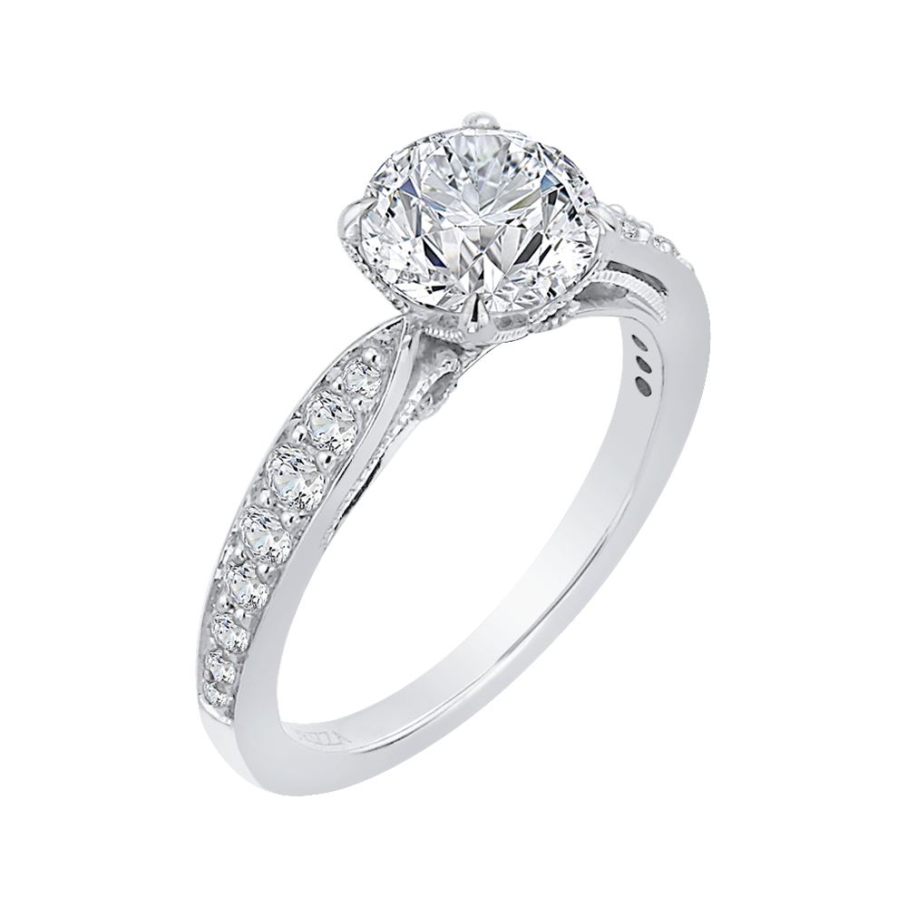 14K White Gold Round Diamond Floral Engagement Ring (Semi Mount)