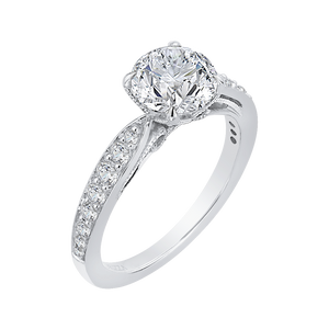 14K White Gold Round Diamond Floral Engagement Ring (Semi Mount)