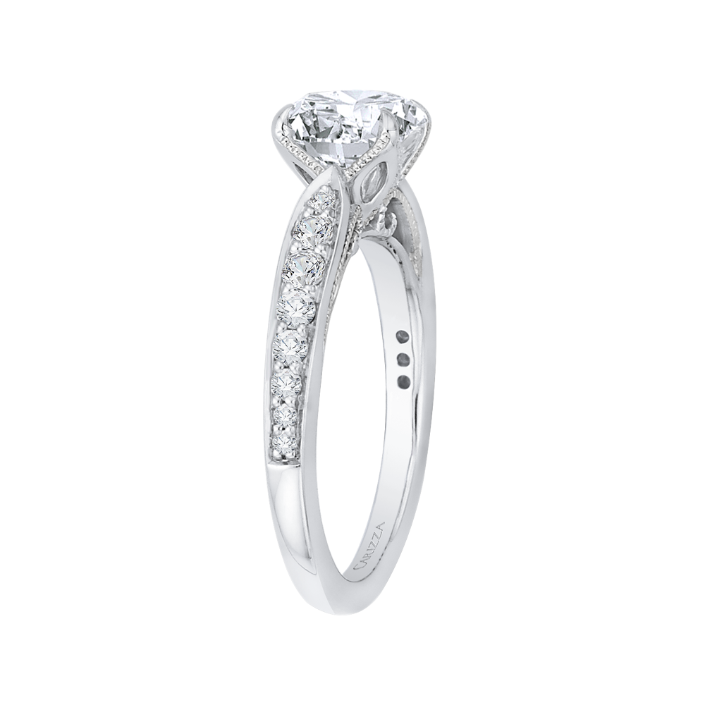 14K White Gold Round Diamond Floral Engagement Ring (Semi Mount)