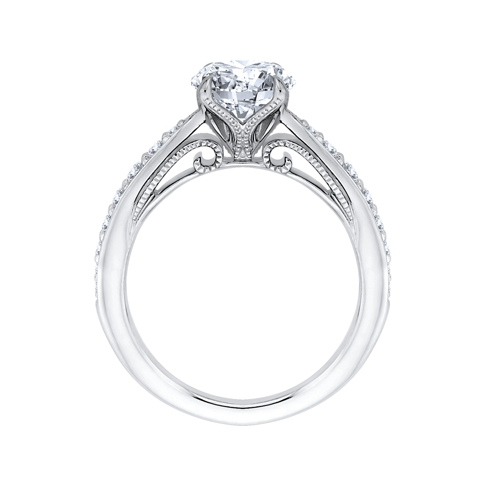 14K White Gold Round Diamond Floral Engagement Ring (Semi Mount)