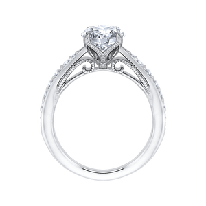 14K White Gold Round Diamond Floral Engagement Ring (Semi Mount)