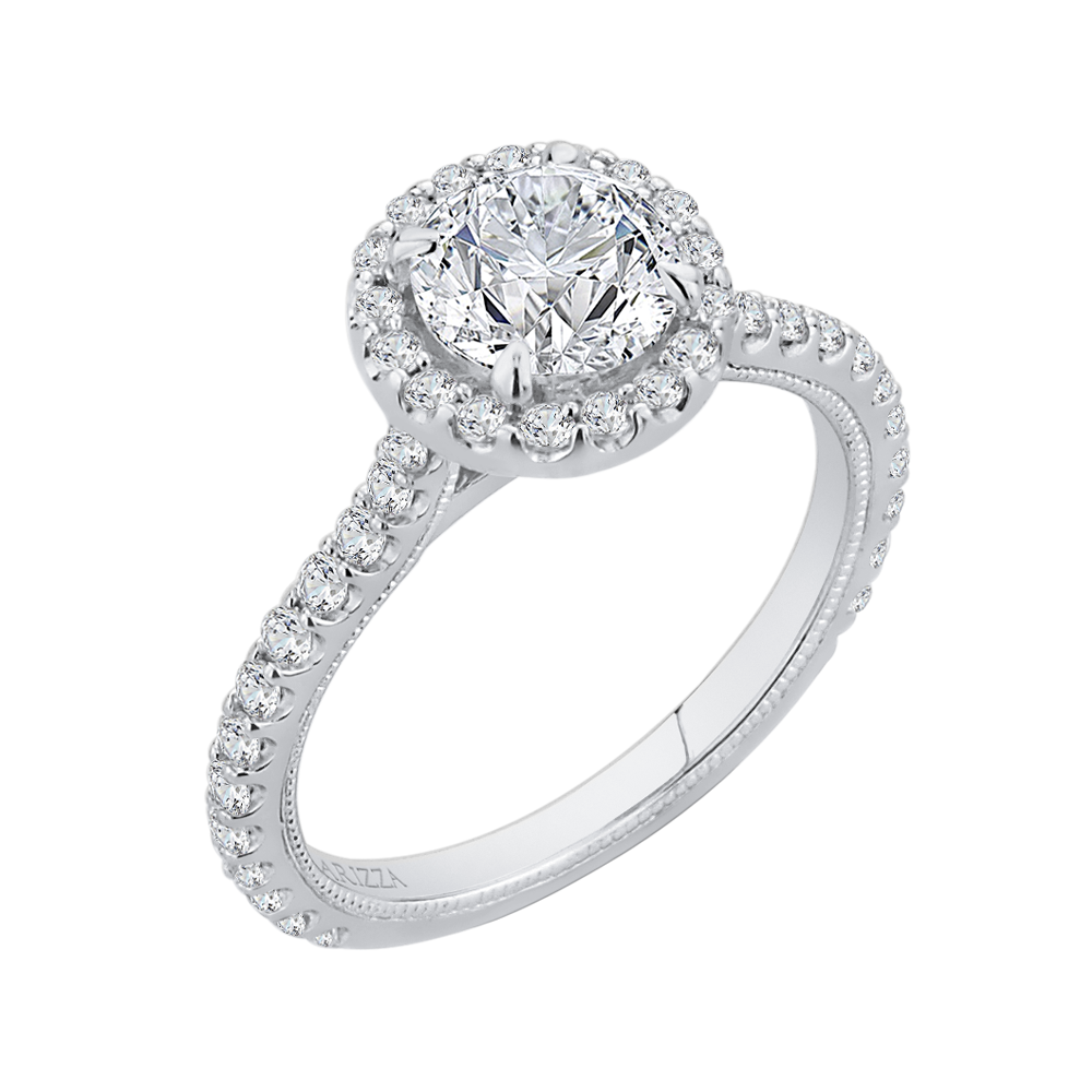 14K White Gold Round Diamond Halo Engagement Ring (Semi Mount)