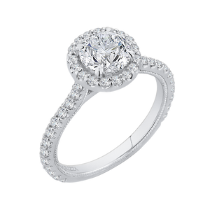 14K White Gold Round Diamond Halo Engagement Ring (Semi Mount)