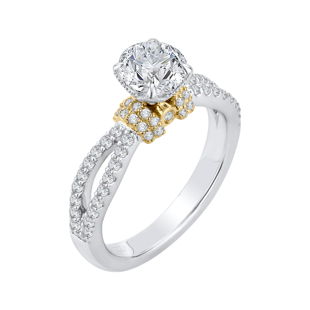 14K Two Tone Gold Round Diamond Engagement Ring with Split Shank (Semi Mount)