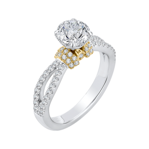 14K Two Tone Gold Round Diamond Engagement Ring with Split Shank (Semi Mount)