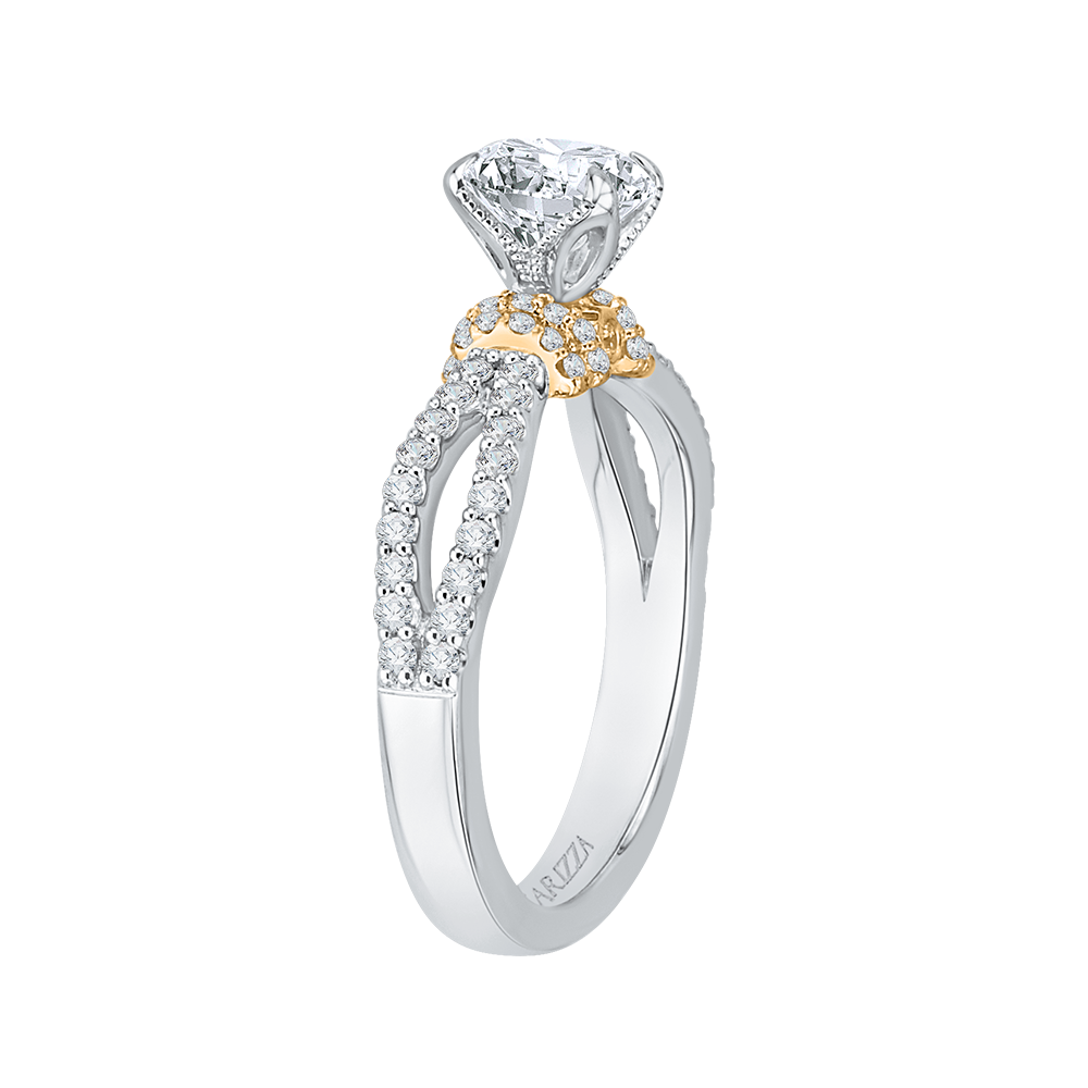 14K Two Tone Gold Round Diamond Engagement Ring with Split Shank (Semi Mount)