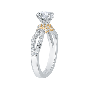 14K Two Tone Gold Round Diamond Engagement Ring with Split Shank (Semi Mount)