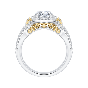 14K Two Tone Gold Round Diamond Halo Engagement Ring with Split Shank (Semi Mount)