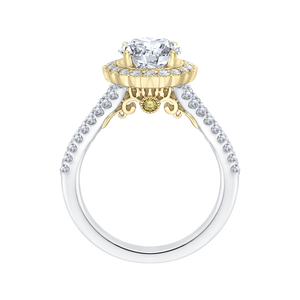 14K Two Tone Gold Round Diamond Halo Engagement Ring with Split Shank (Semi Mount)