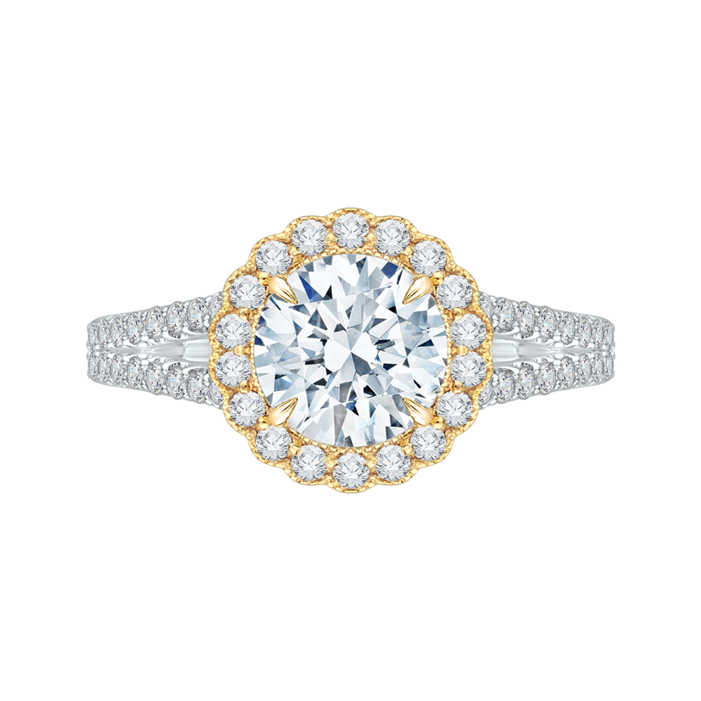 CA0156EYLH-37WY-1.5 Bridal Jewelry Carizza White Gold Rose Gold Yellow Gold Round Diamond Halo Engagement Rings