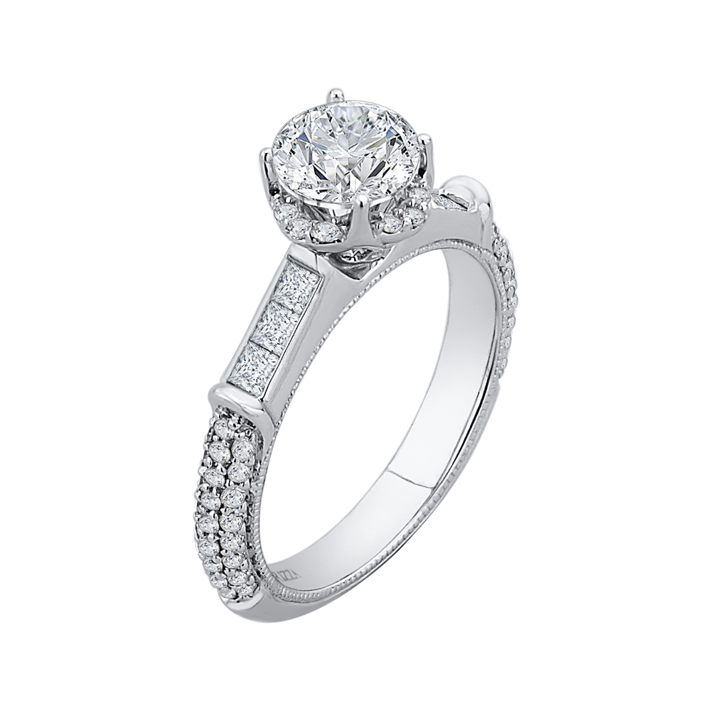 14K White Gold Round Cut Diamond Engagement Ring (Semi Mount)