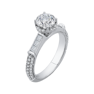 14K White Gold Round Cut Diamond Engagement Ring (Semi Mount)