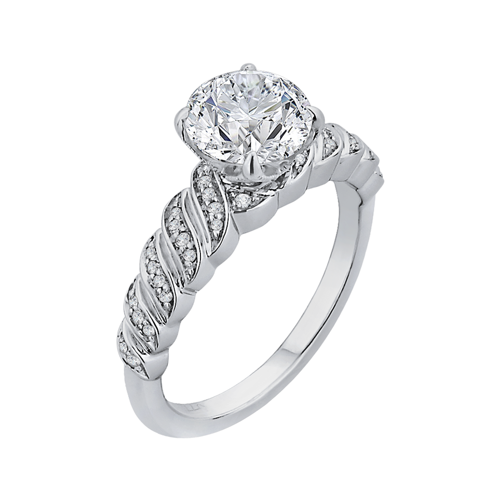 14K White Gold Round Diamond Engagement Ring (Semi Mount)