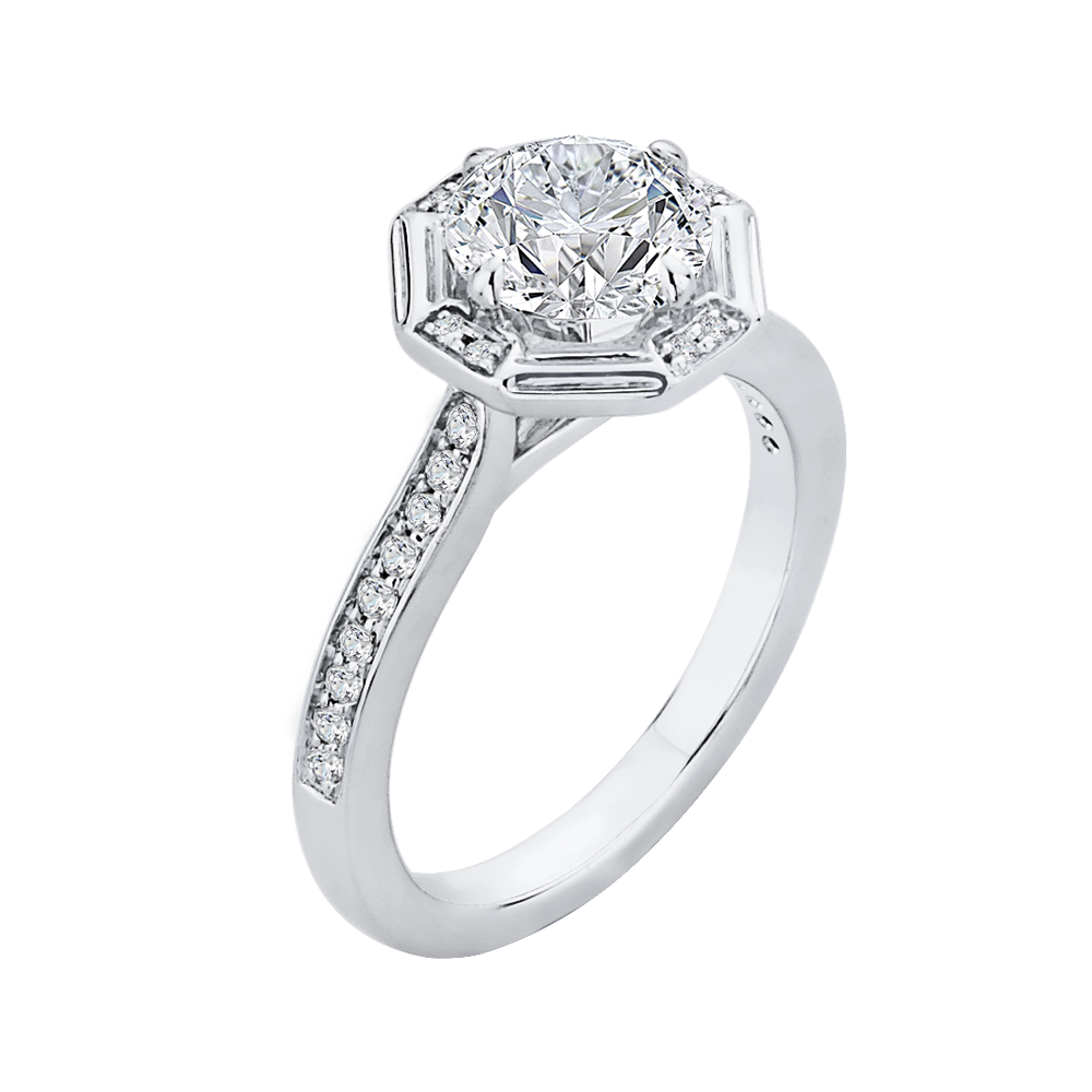 Round Diamond Cathedral Style Engagement Ring In 14K White Gold (Semi Mount)