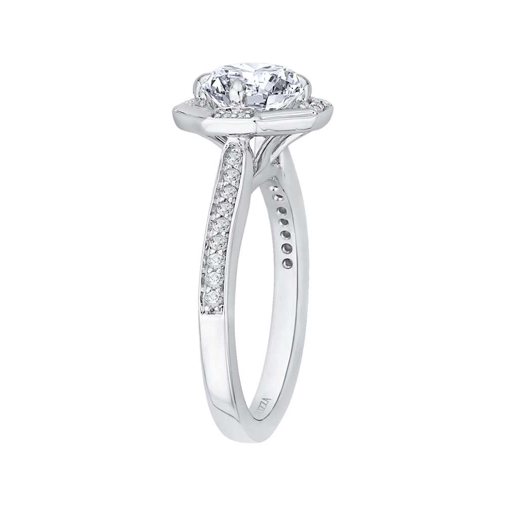 Round Diamond Cathedral Style Engagement Ring In 14K White Gold (Semi Mount)