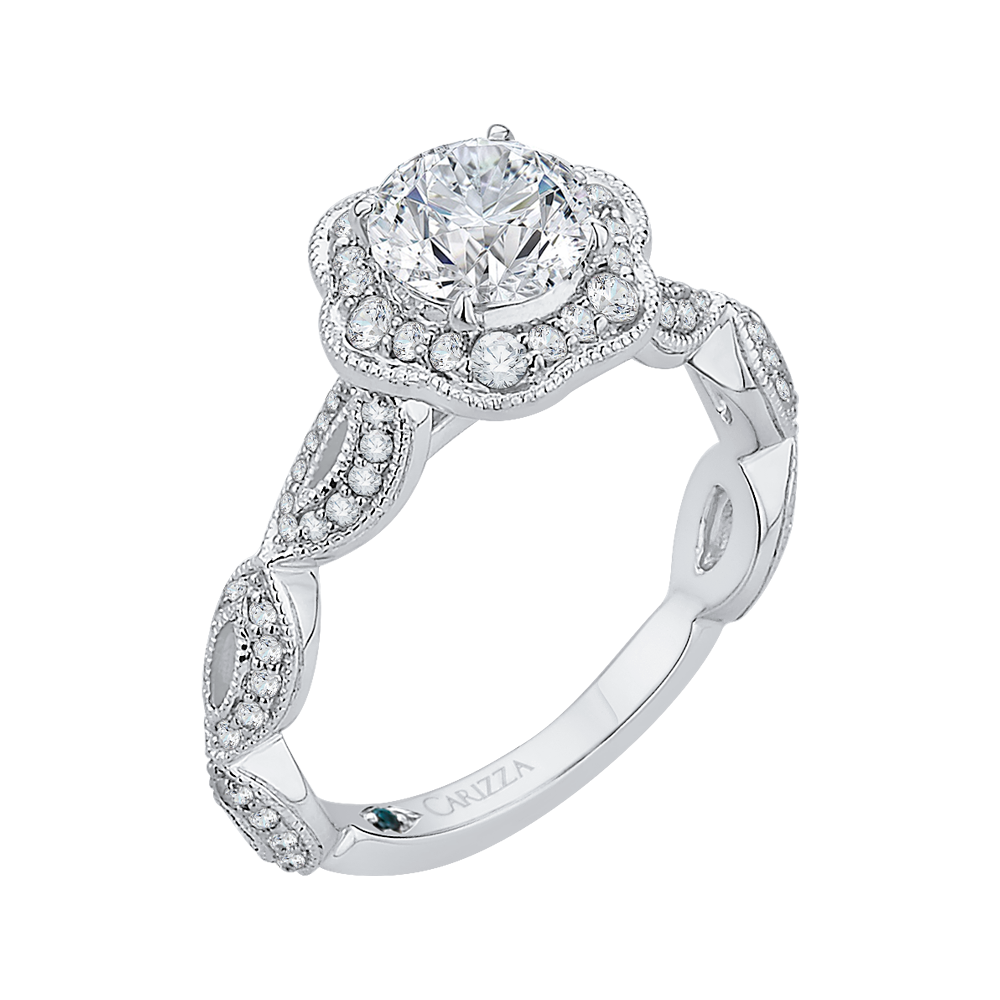 Round Diamond Engagement Ring In 14K White Gold (Semi Mount)