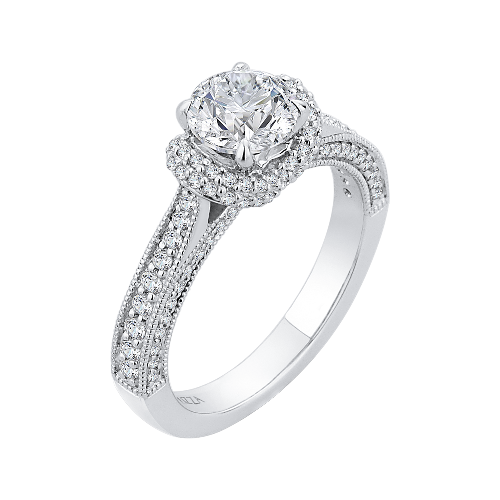 14K White Gold Round Diamond Cathedral Style Engagement Ring (Semi Mount)