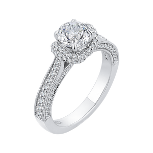 14K White Gold Round Diamond Cathedral Style Engagement Ring (Semi Mount)