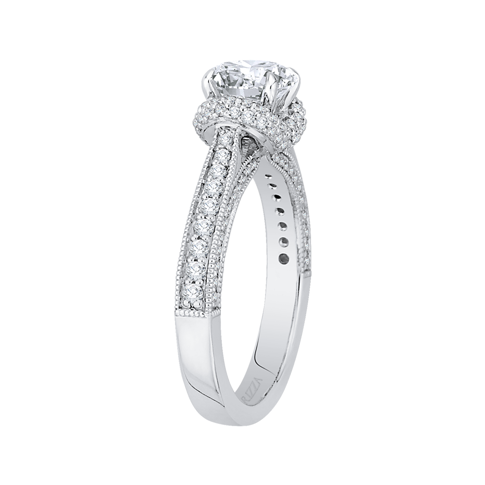 14K White Gold Round Diamond Cathedral Style Engagement Ring (Semi Mount)