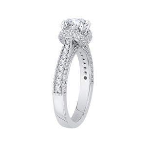 14K White Gold Round Diamond Cathedral Style Engagement Ring (Semi Mount)