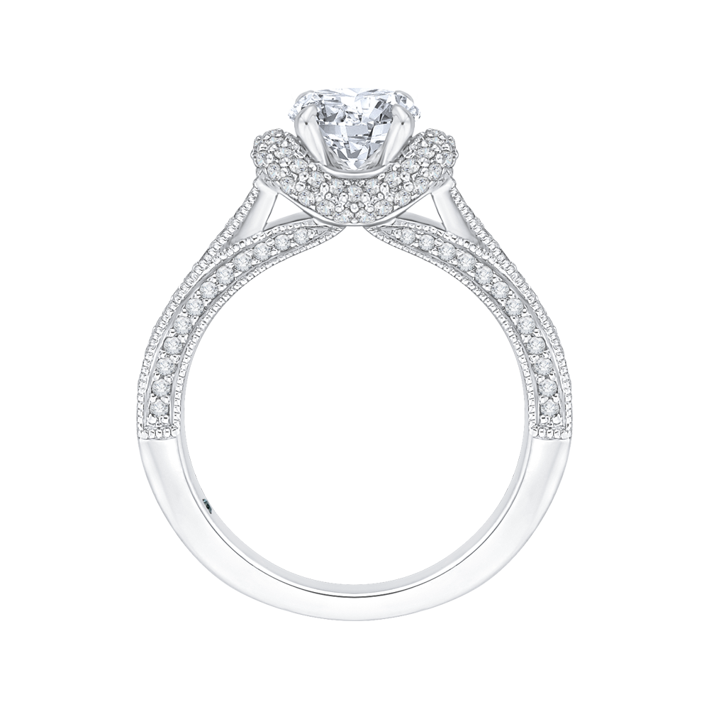 14K White Gold Round Diamond Cathedral Style Engagement Ring (Semi Mount)