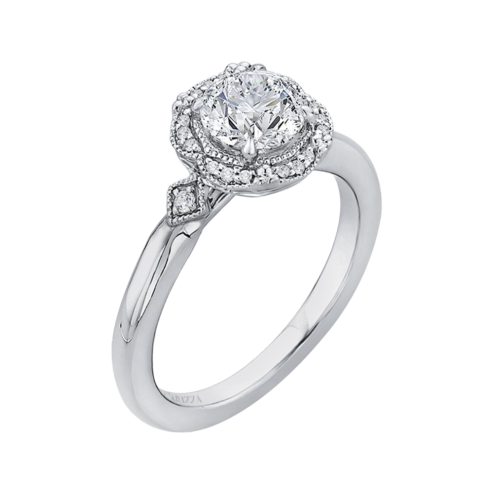 Round Diamond Cathedral Style Engagement Ring In 14K White Gold (Semi Mount)