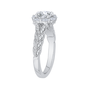 14K White Gold Round Diamond Floral Halo Engagement Ring (Semi Mount)