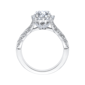 14K White Gold Round Diamond Floral Halo Engagement Ring (Semi Mount)