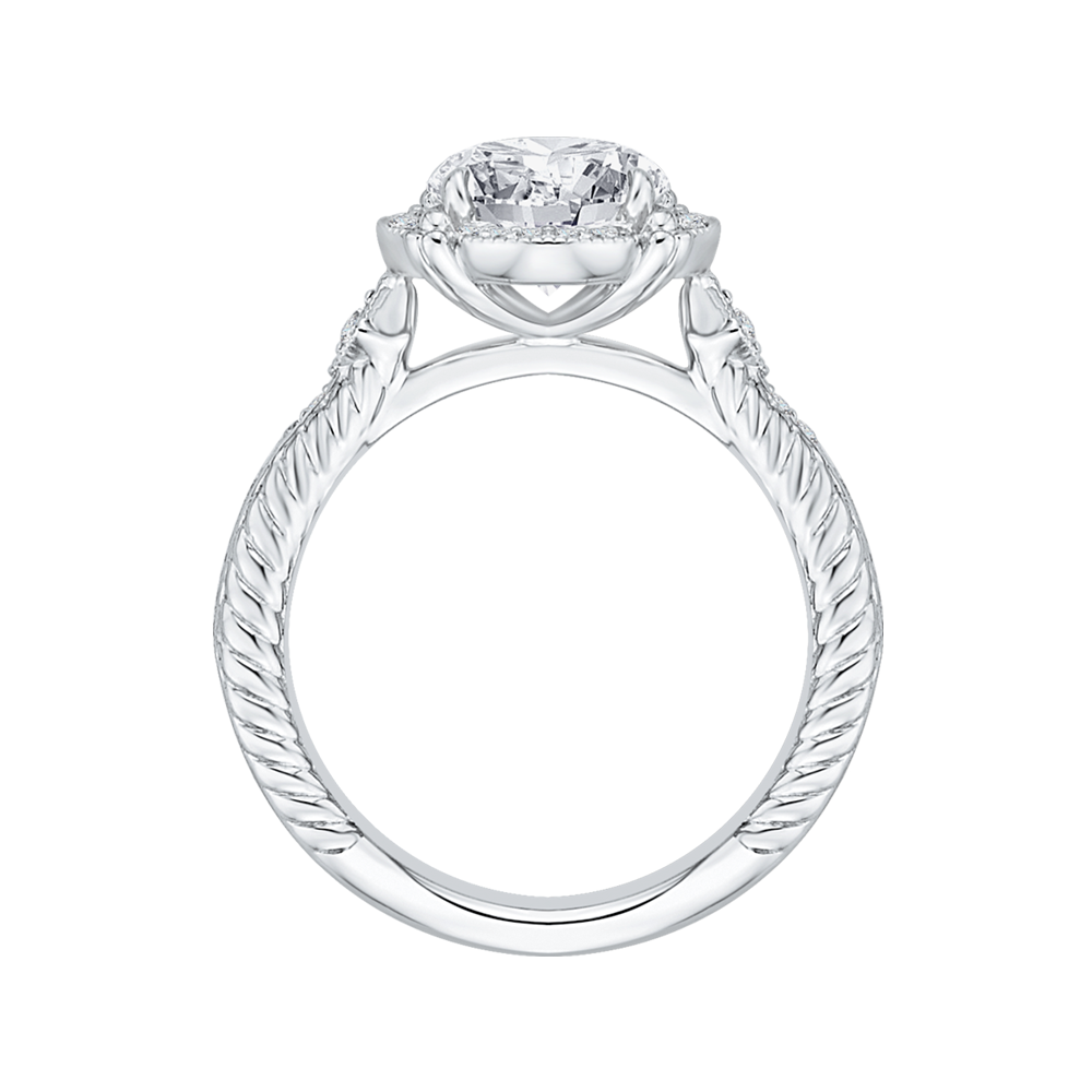 14K White Gold Round Cut Diamond Halo Engagement Ring (Semi Mount)