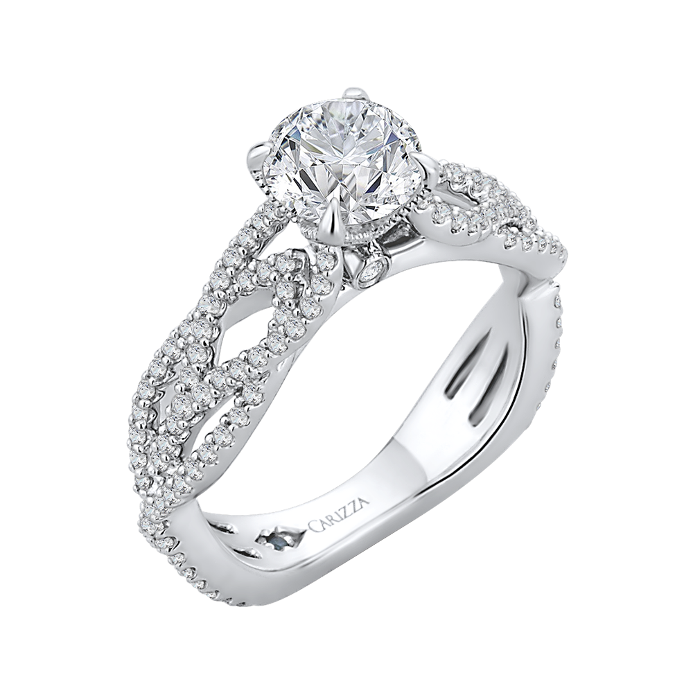 14K White Gold Round Diamond Engagement Ring with Split Shank (Semi Mount)