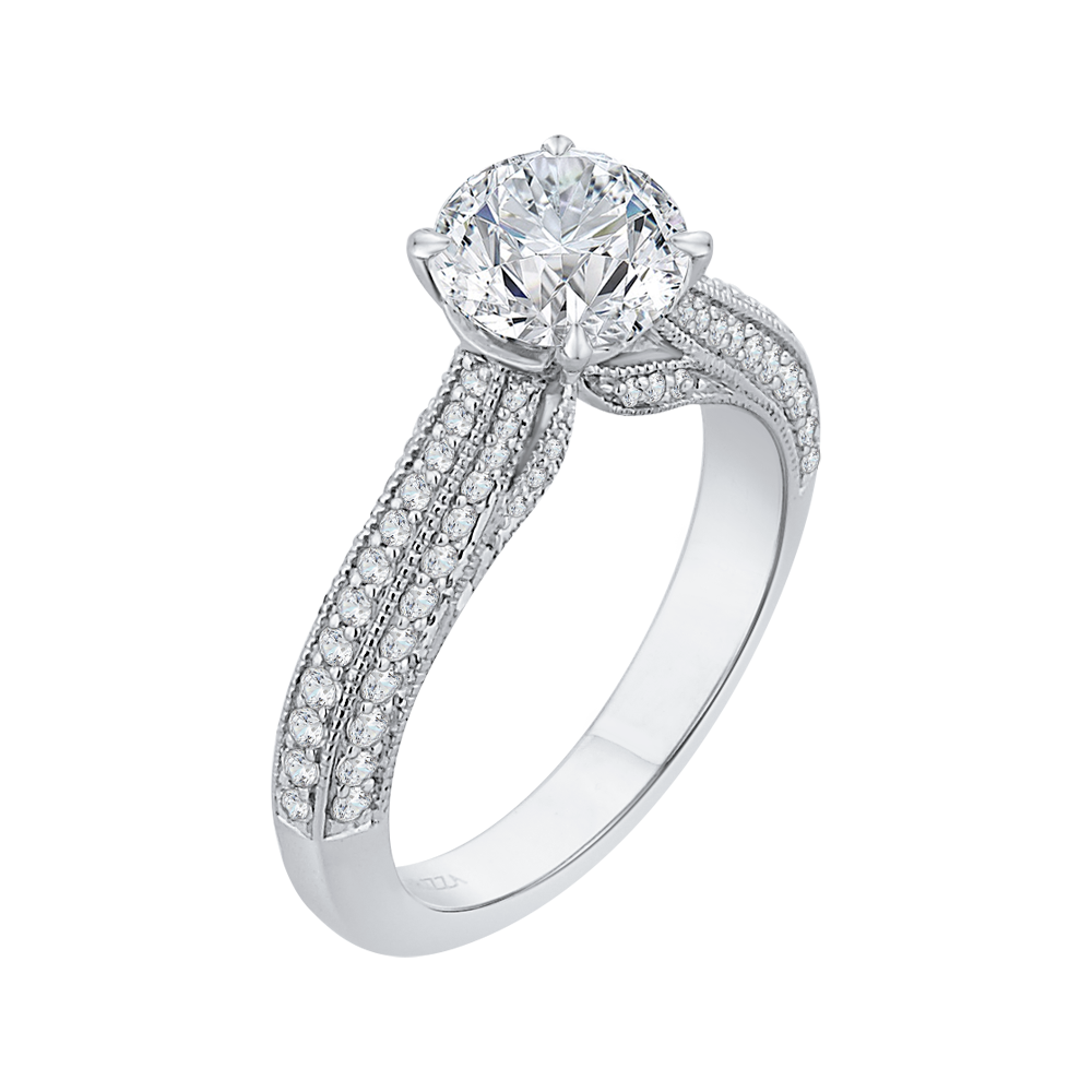 14K White Gold Round Diamond Cathedral Style Engagement Ring (Semi Mount)