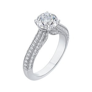 14K White Gold Round Diamond Cathedral Style Engagement Ring (Semi Mount)