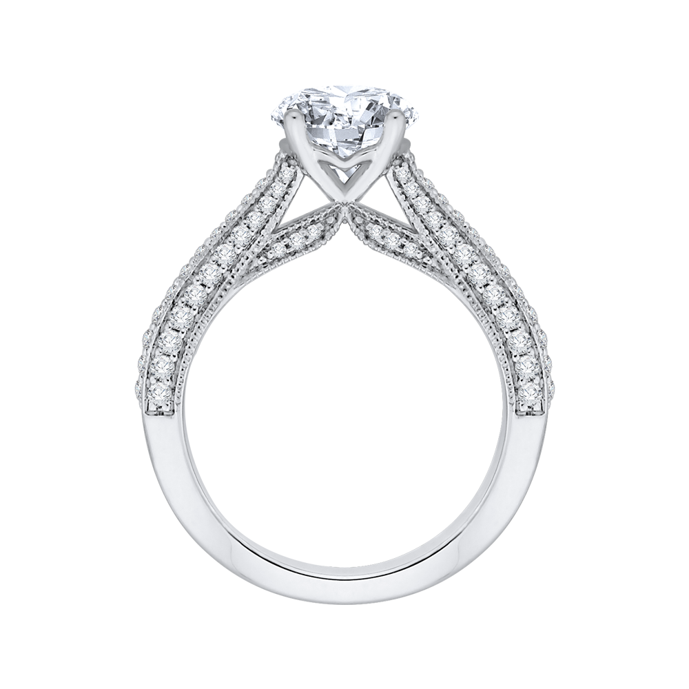 14K White Gold Round Diamond Cathedral Style Engagement Ring (Semi Mount)