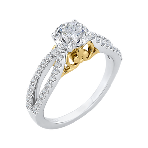 14K Two Tone Gold Round Diamond Engagement Ring with Split Shank (Semi Mount)