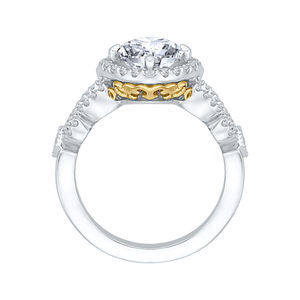 14K Two Tone Gold Round Diamond Halo Engagement Ring with Split Shank (Semi Mount)