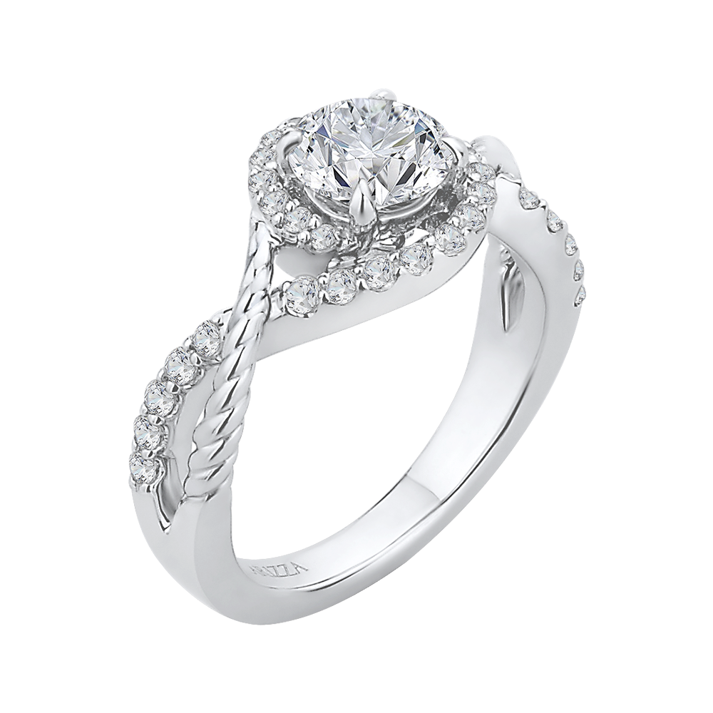 14K White Gold Round Diamond Engagement Ring (Semi Mount)