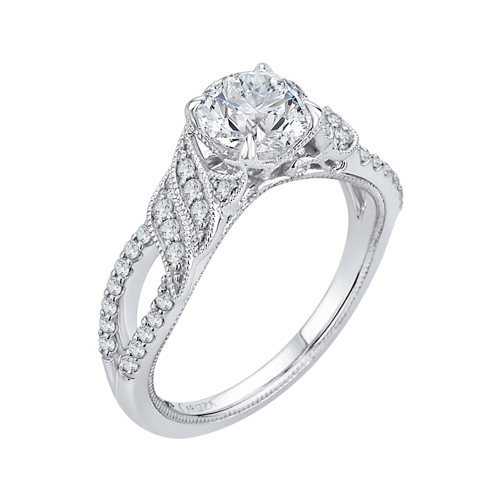 Round Diamond Engagement Ring In 14K White Gold (Semi Mount)