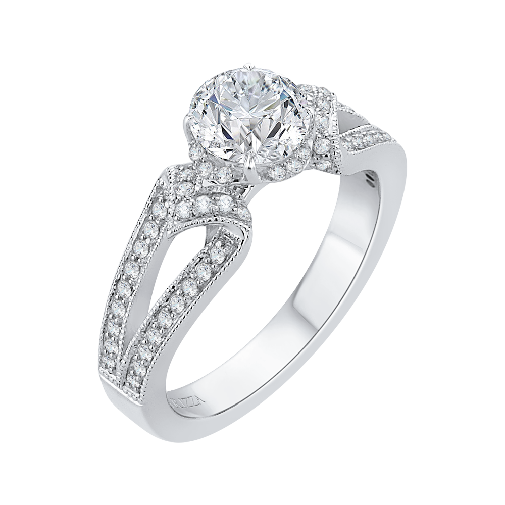 14K White Gold Round Diamond Engagement Ring with Split Shank (Semi Mount)