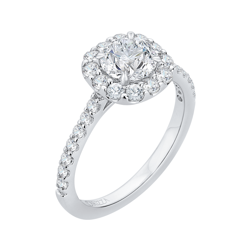 Round Diamond Halo Engagement Ring In 14K White Gold (Semi Mount)