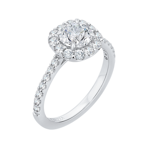 Round Diamond Halo Engagement Ring In 14K White Gold (Semi Mount)