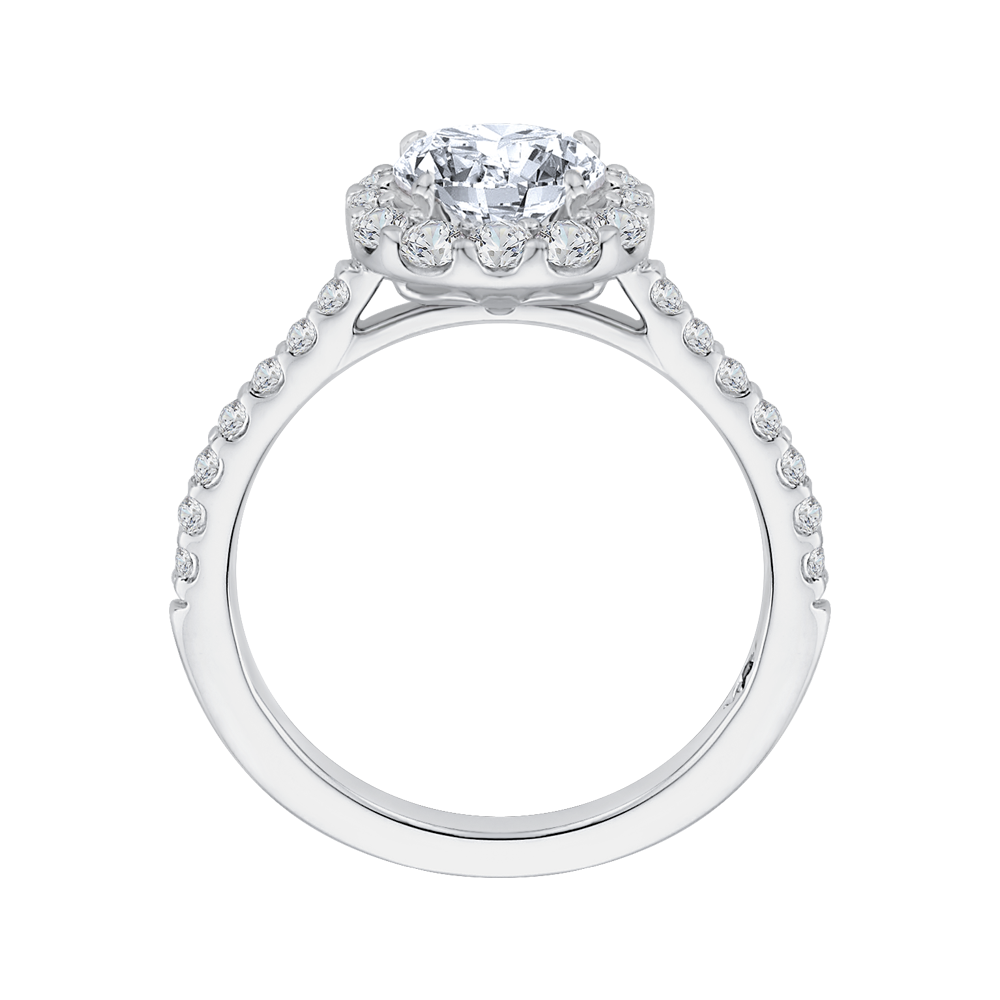 Round Diamond Halo Engagement Ring In 14K White Gold (Semi Mount)