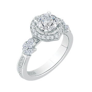 14K White Gold Round Diamond Floral Halo Engagement Ring (Semi Mount)