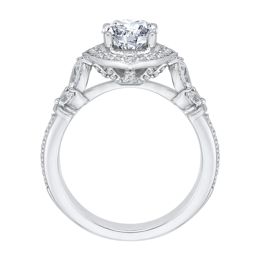 14K White Gold Round Diamond Floral Halo Engagement Ring (Semi Mount)